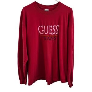 Vtg Guess Jeans Embroidered Spell Out Long Sleeve Shirt Made In USA 90s Sz L